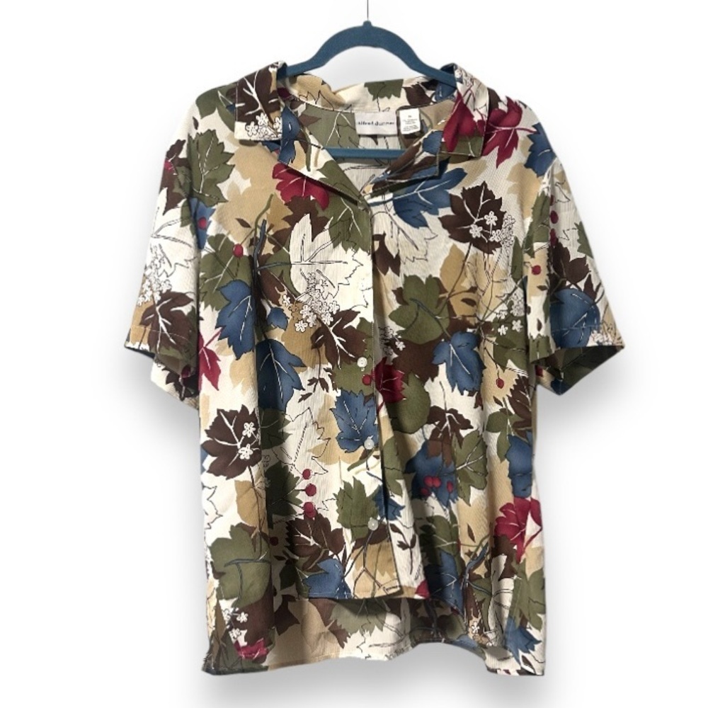 Alfred Dunner Fall Floral Leaf Short Sleeve Button Up Women’s Plus Size 20